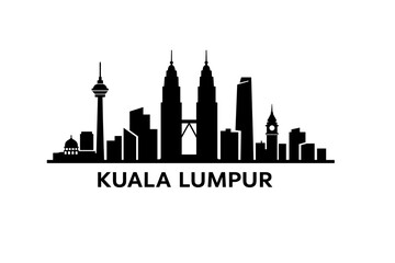 Fototapeta premium Kuala Lumpur Skyline Silhouette with Name, Minimal Black Cityscape with Landmarks on White Background