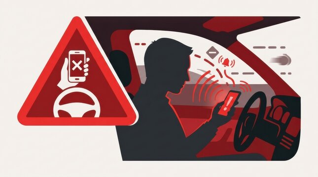 Driver Distracts Attention From Road by Using Mobile Phone While Driving in Modern Vehicle With Safety Warnings