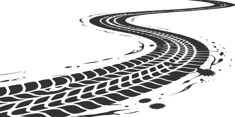 Curved grunge tire tracks winding along a path abstract transportation element vector illustration design. © Song Long