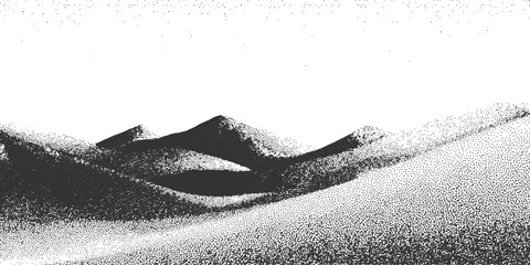 Stippling dot work mountain landscape desert dunes abstract halftone texture vintage style vector illustration. © Song Long