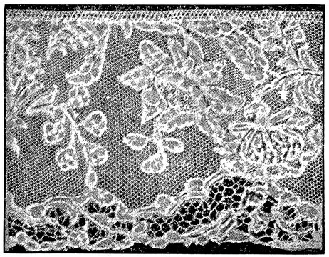 Handmade lace. Brussels Bobbin Lace, 18th Century. Publication of the "Brockhaus Encyclopedia", Vol. 14, Leipzig, Germany, circa 1900.