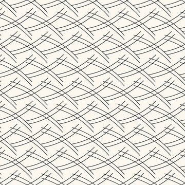 Vector seamless decorative minimalistic monochrome striped pattern - geometric simple design. Repeatable beige elegant background. Cross ornament endless print
