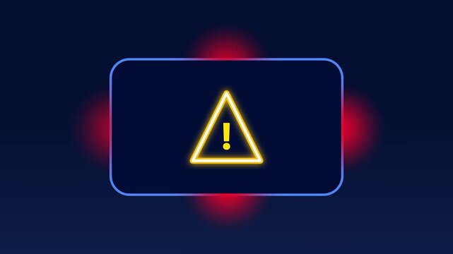 A glowing blue warning alert box with a triangle caution symbol on a dark navy gradient background screen