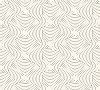 Seamless geometric Japanese pattern with curved round lines - minimal abstract vector background. Striped outline endless creative print - monochrome design