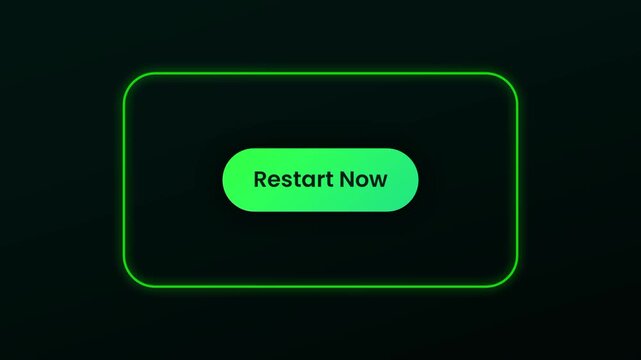 A glowing green restart button with rounded corners on a dark background inside a mobile app interface screen