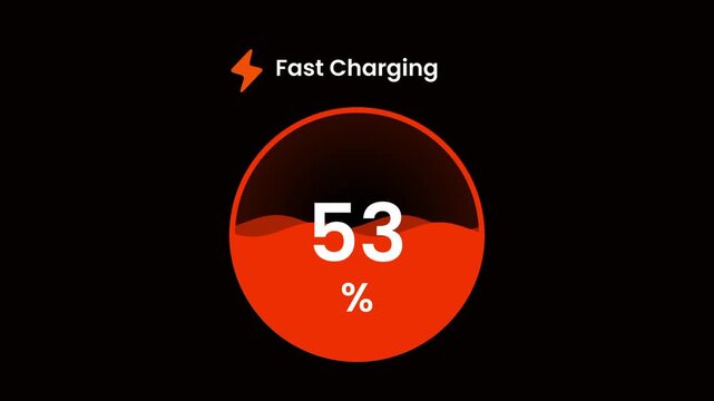 An orange circular fast charging progress indicator showing thirty eight percent on a dark black background screen