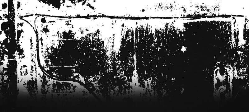 Abstract textured grunge background with black and white distressed overlay and dark gradient, representing decay and weathered surfaces.