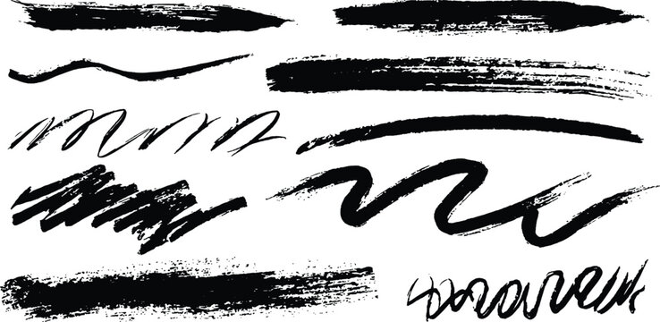 Hand drawn rough dry brush strokes wavy lines and zigzags charcoal chalk texture vector illustration.