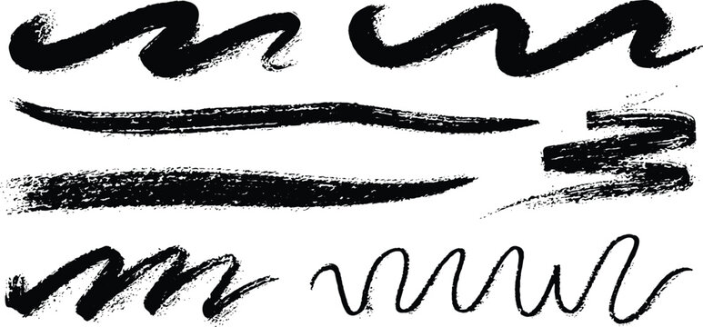 Hand drawn rough dry brush strokes wavy lines and zigzags charcoal chalk texture vector illustration.