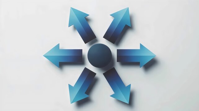 Four-way diverging arrow pivot point &ndash; Ideal for strategic decision making, crossroad concepts, or balanced direction visuals.