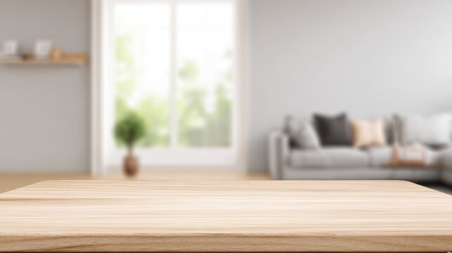 overhead. Minimalist wooden desk in living room from overhead view with soft natural ambient lighting. lifestyle magazines, social media lookbooks, designed for influencer and brand collaborations.
