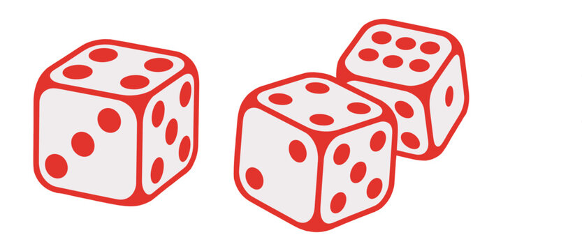 Dice Red And White Vector Illustration dice flat icon set, rolling dice gambling cubes top view falling 3D angles poker craps gaming entertainment