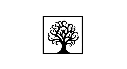 Obraz premium A stylized black tree silhouette in a square frame on white background.