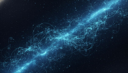 Abstract blue cosmic starfield background with glowing stars, nebulae and galaxies in a dark universe sky © Sahedul