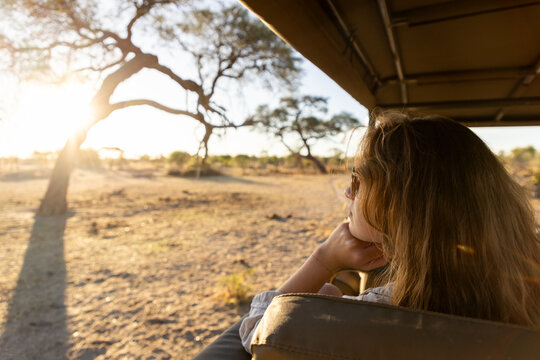 Family experiencing a mobile safari in the Okavango Delta, Botswana, Africa