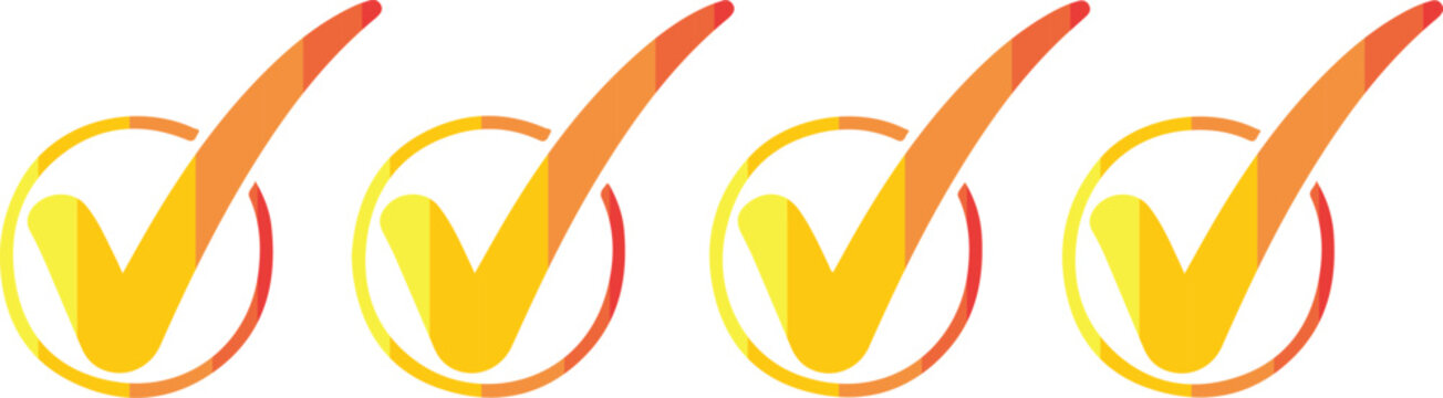 Four yellow and orange checkmarks in circles