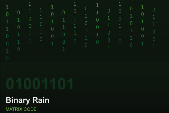 Binary rain matrix code background, green digital data falling on black, cyber security and programming vector illustration
