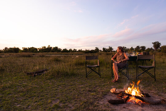 Family experiencing safari in Okavango Delta, Botswana, Africa