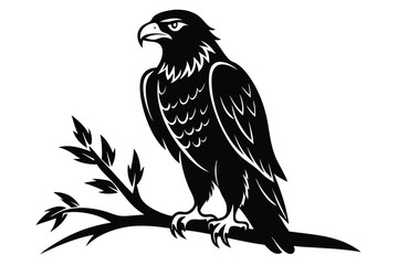 Obraz premium eagle setting on a branch silhouette line art vector illustration with a white background