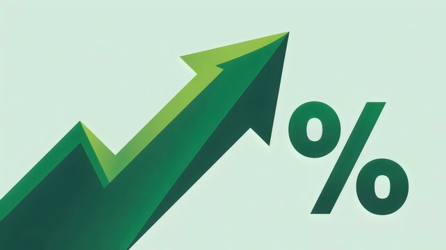 Green upward arrow with percentage symbol &ndash; Great for financial growth, interest rate hikes, or profit margin success.