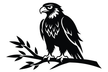 Obraz premium eagle setting on a branch silhouette line art vector illustration with a white background