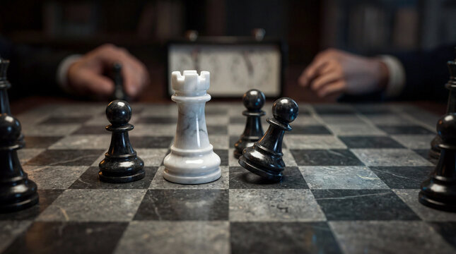 A rook move on a chessboard, a game of chess, taking a pawn, a chess game as a symbol of business relations in business and politics