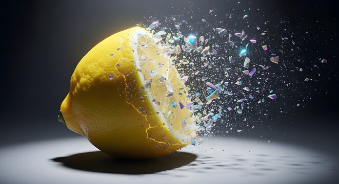 Exploding lemon with glitter, exploding