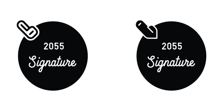Contrast between paper and digital signature icons for the year 2055