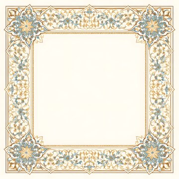 Elegant Islamic Floral Frame &ndash; Ornate Arabic Border with Turquoise and Gold Mandala Details for Ramadan and Wedding Invitations