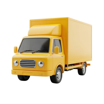Yellow cargo truck isolated on transparent background