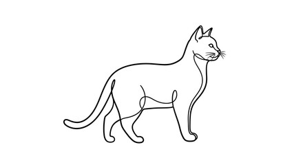 Fototapeta premium Minimalist single line drawing of a standing cat, elegant feline contour art