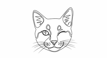 Fototapeta premium Minimalist cat face line art, single continuous stroke drawing, simple pet portrait