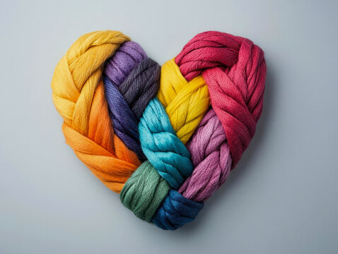 Artistic rendering of intersecting paths forming a heart with symbols of inclusion along the edges