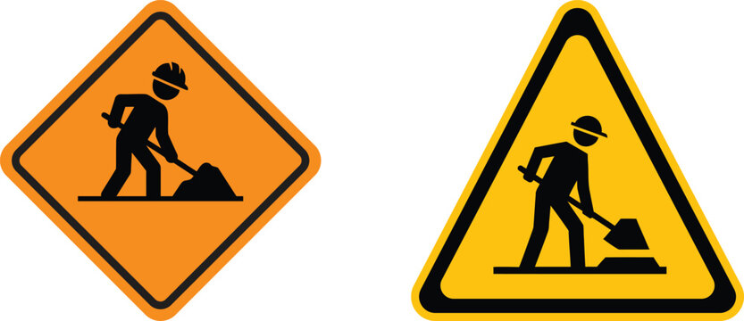 Road Construction Warning Signs Vector Set