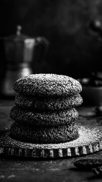 Stack of dibs el kharroub biscuits dusted with powdered sugar
