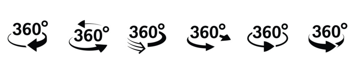 360 Degrees Arrow Rotation Icon, Circular Motion Symbol With Vertical Horizontal And Diagonal Directions, Virtual Reality Interface  same word cannot be used repeatedly.  illustration, design © gevan