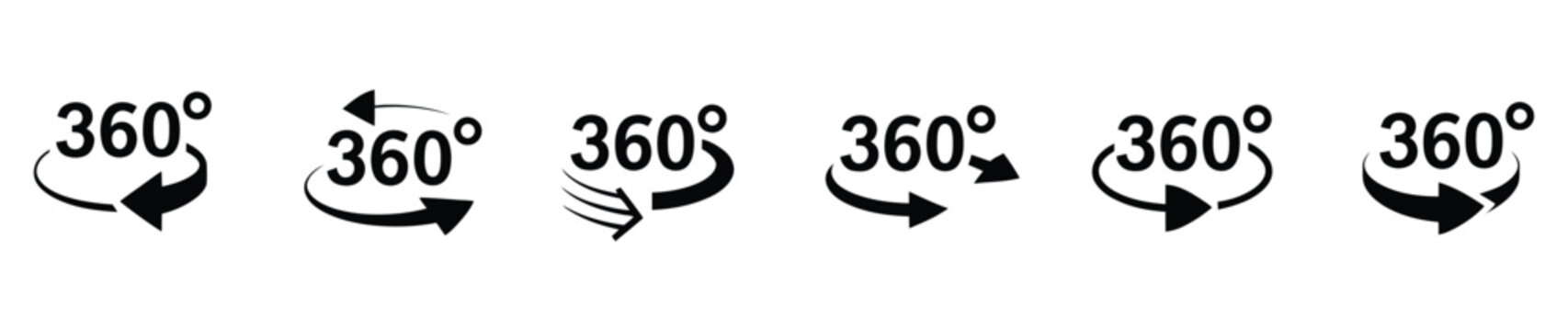360 Degrees Arrow Rotation Icon, Circular Motion Symbol With Vertical Horizontal And Diagonal Directions, Virtual Reality Interface  same word cannot be used repeatedly.  illustration, design