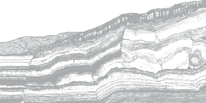 Grunge textured layered rock formation vector illustration with rugged geological strata and abstract mineral deposits