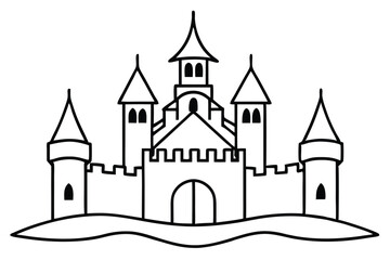 Obraz premium castle silhouette line art vector illustration with a white background