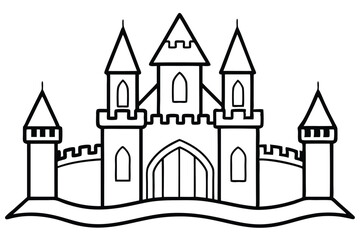 Fototapeta premium castle silhouette line art vector illustration with a white background