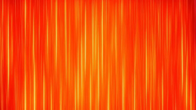 Tracking pan of led light streaks moving past curtain backdrop in studio installation with vertical motion and warm orange red yellow glow