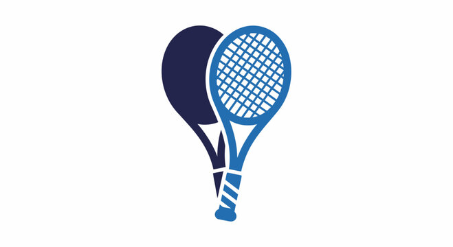 Tennis Racket Icon in Blue and Navy Flat Design for Sports Recreation and Athletic Equipment Vector Illustration
