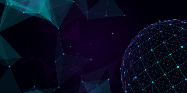 Abstract dark blue plexus network connection sphere background. This intricate digital geometric wireframe globe integrates seamlessly into advanced technological and scientific cyberspace layouts.