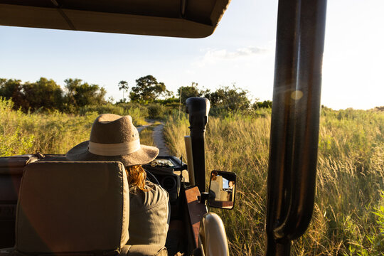 Family experiencing a mobile safari in the Okavango Delta, Botswana, Africa