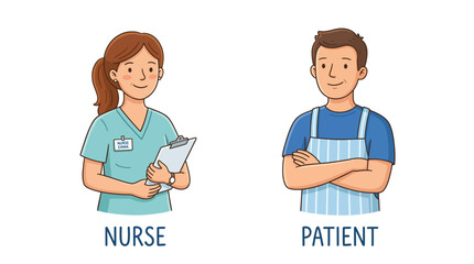 Fototapeta premium Nurse and patient cartoon characters Vector