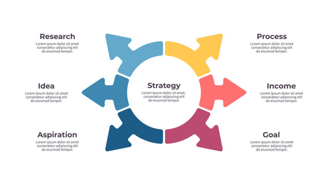 Business infographic template. Arrow chart with six options, steps. Vector chart.