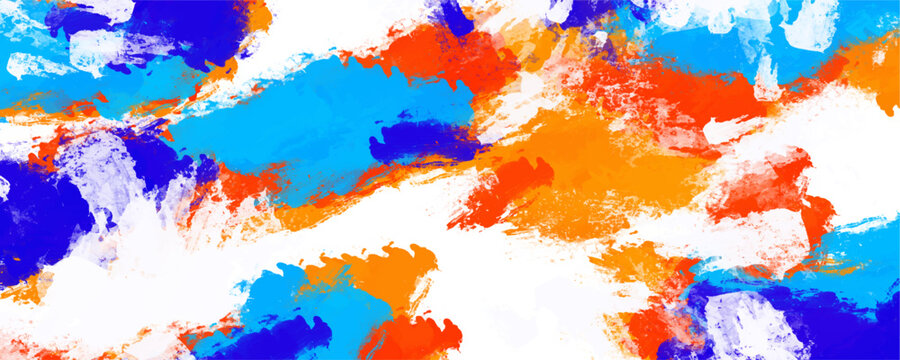 Colorful blue cyan and orange abstract thick paint dab texture, messy acrylic block brush stroke background, chaotic expressionist canvas graphic resource for modern vibrant digital art design layout