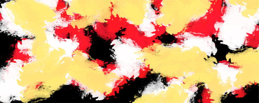Vibrant red yellow black and white abstract thick paint dab texture, messy acrylic block brush stroke background, chaotic expressionist canvas graphic resource for modern bold digital art design.