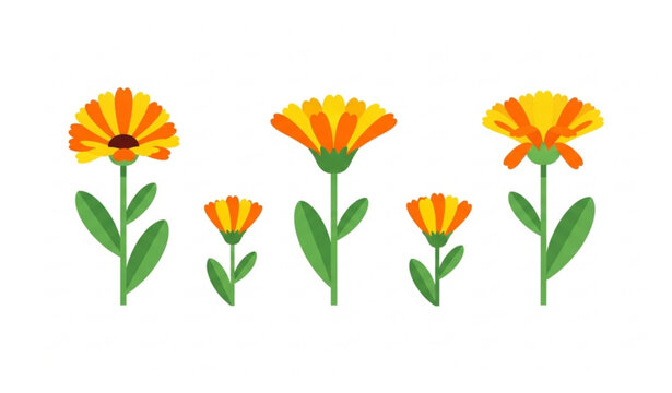 Calendula flower flat vector illustration with simple floral shapes in modern minimal style isolated on white