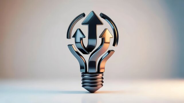 Glowing blue and gold arrow lightbulb &ndash; Great for energy efficiency, breakthrough inspiration, or technology consulting.